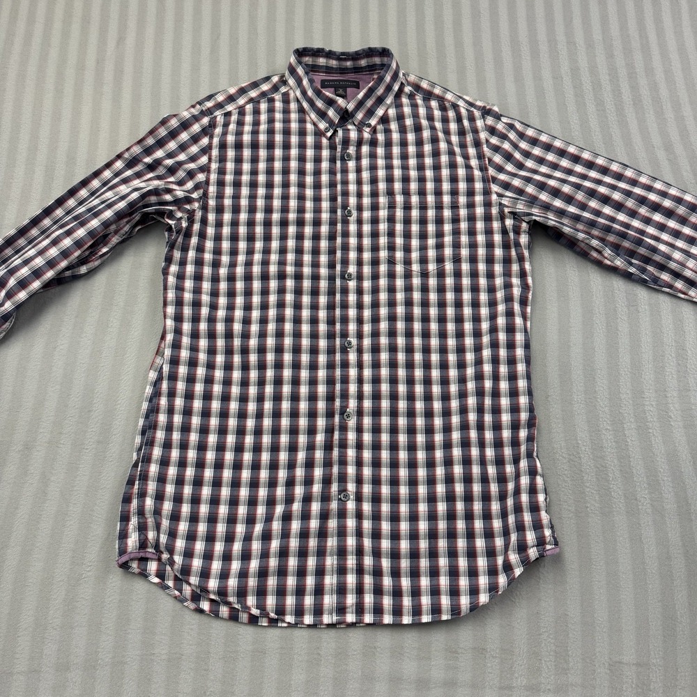 Banana Republic Oxford Dress Shirt Mens MT Medium Tall Plaid Multicolor